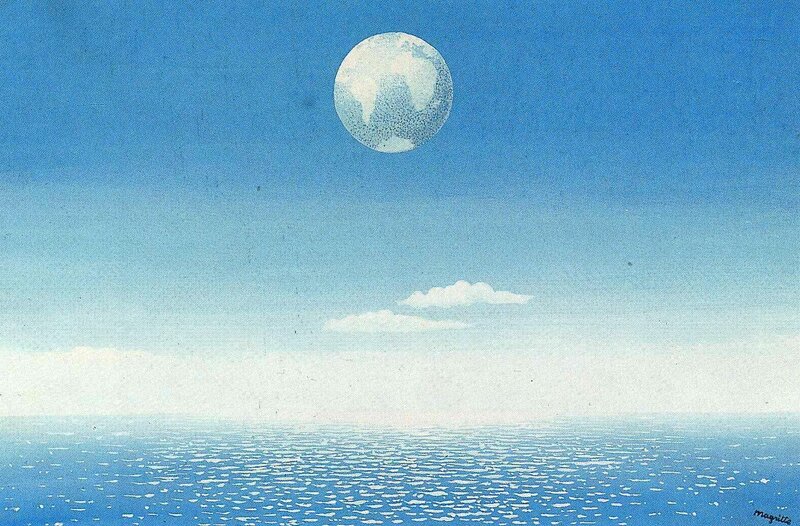 Moon over Ocean — Blue, Serene, Night, Illustration