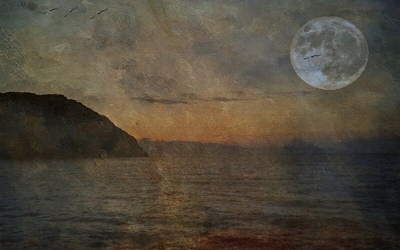 Moon over Ocean — Gray, Dramatic