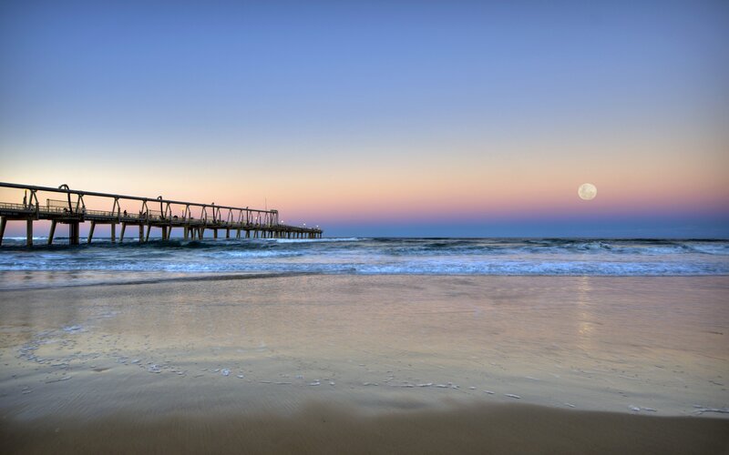 Moon over Ocean Pier — Blue