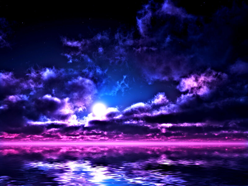 Moon over Ocean — Purple, Dramatic, Night