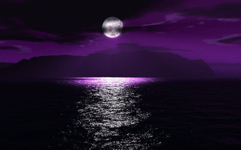 Moon over Ocean — Purple, Dramatic