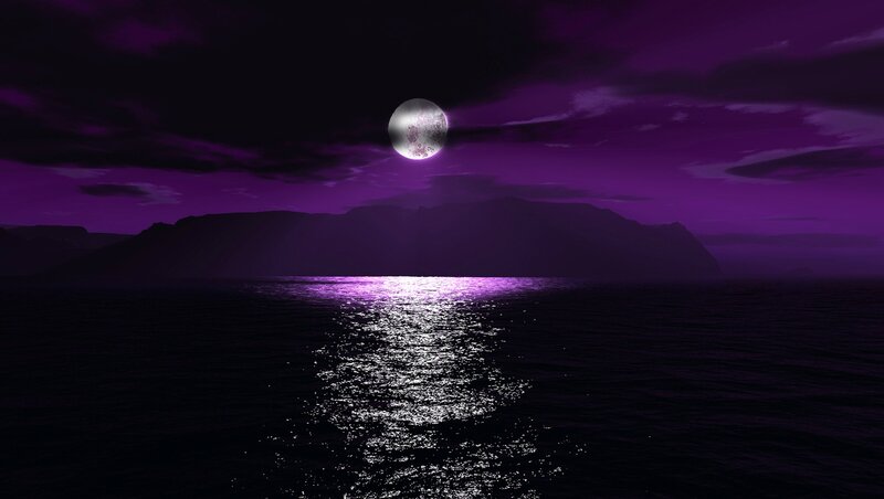 Moon over Ocean — Purple, Serene, Night