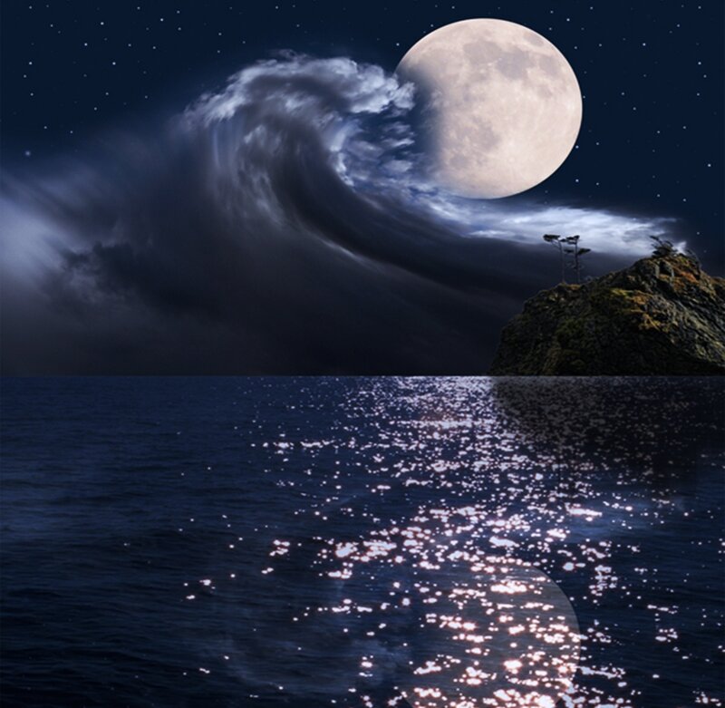 Moon over Ocean Wave
