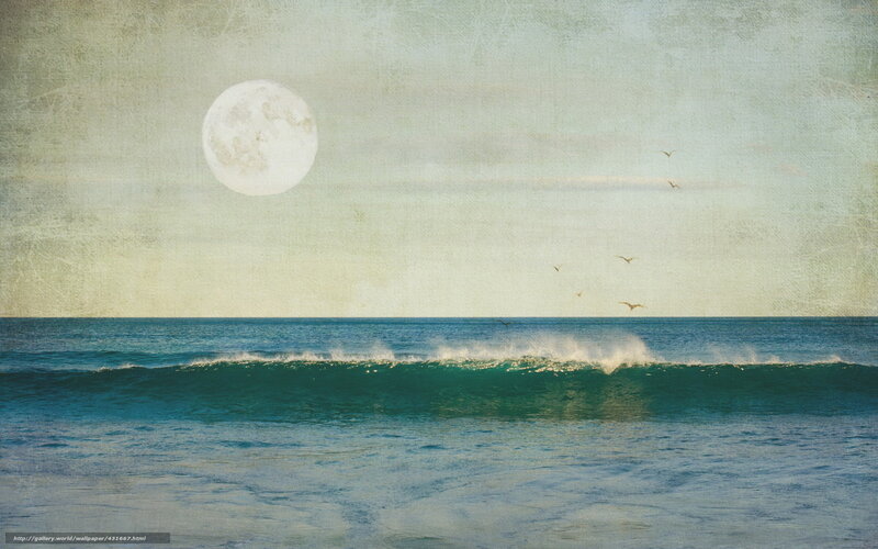Moon over Ocean Waves — Blue, Serene, Night