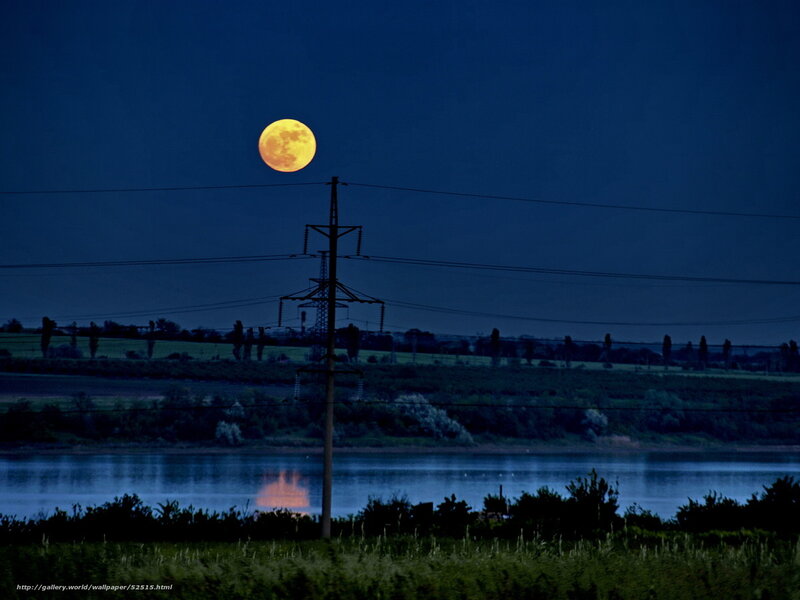 Moon over power lines