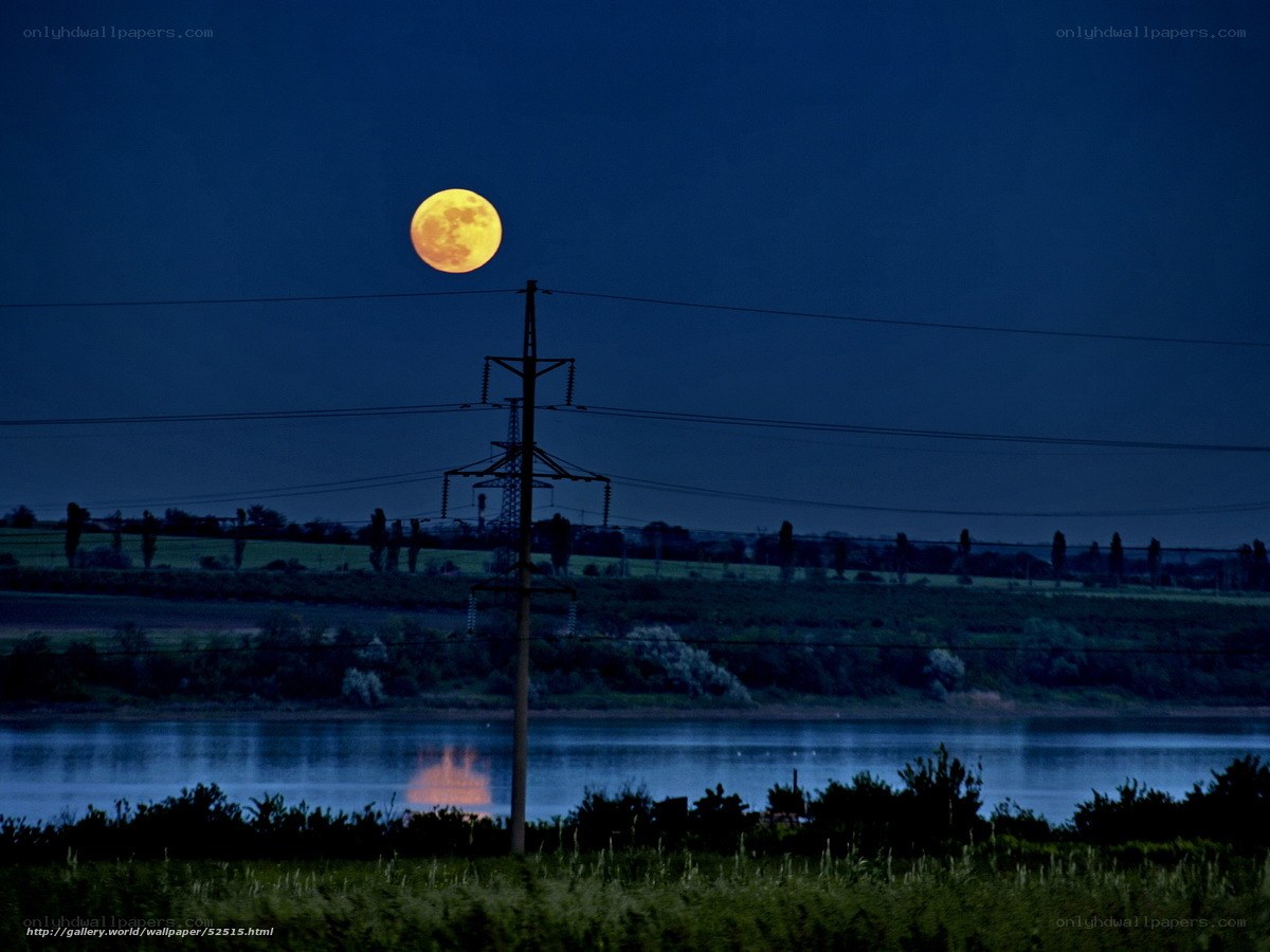 Moon over power lines