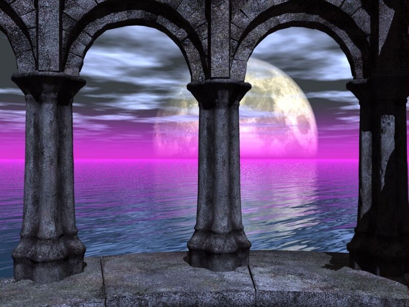 Moon over purple sea