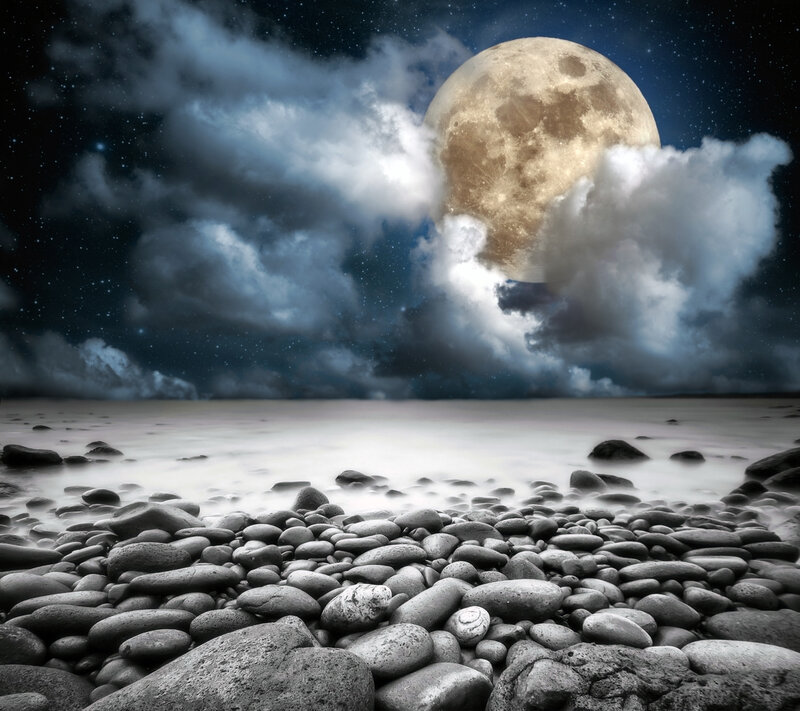 Moon over Rocky Beach — Gray