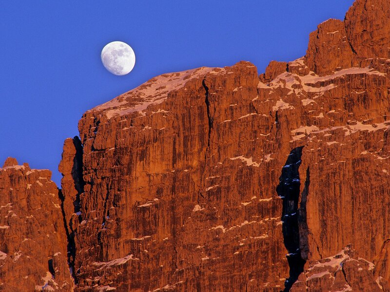 Moon over Rocky Cliff — Blue, Dramatic
