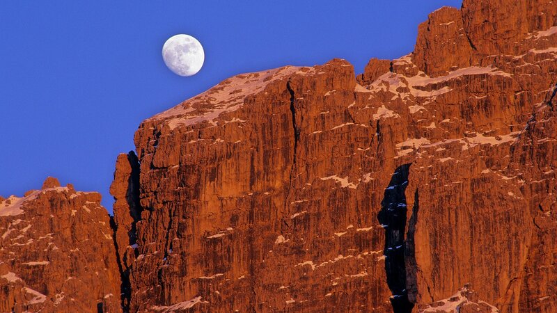 Moon over Rocky Cliffs — Blue