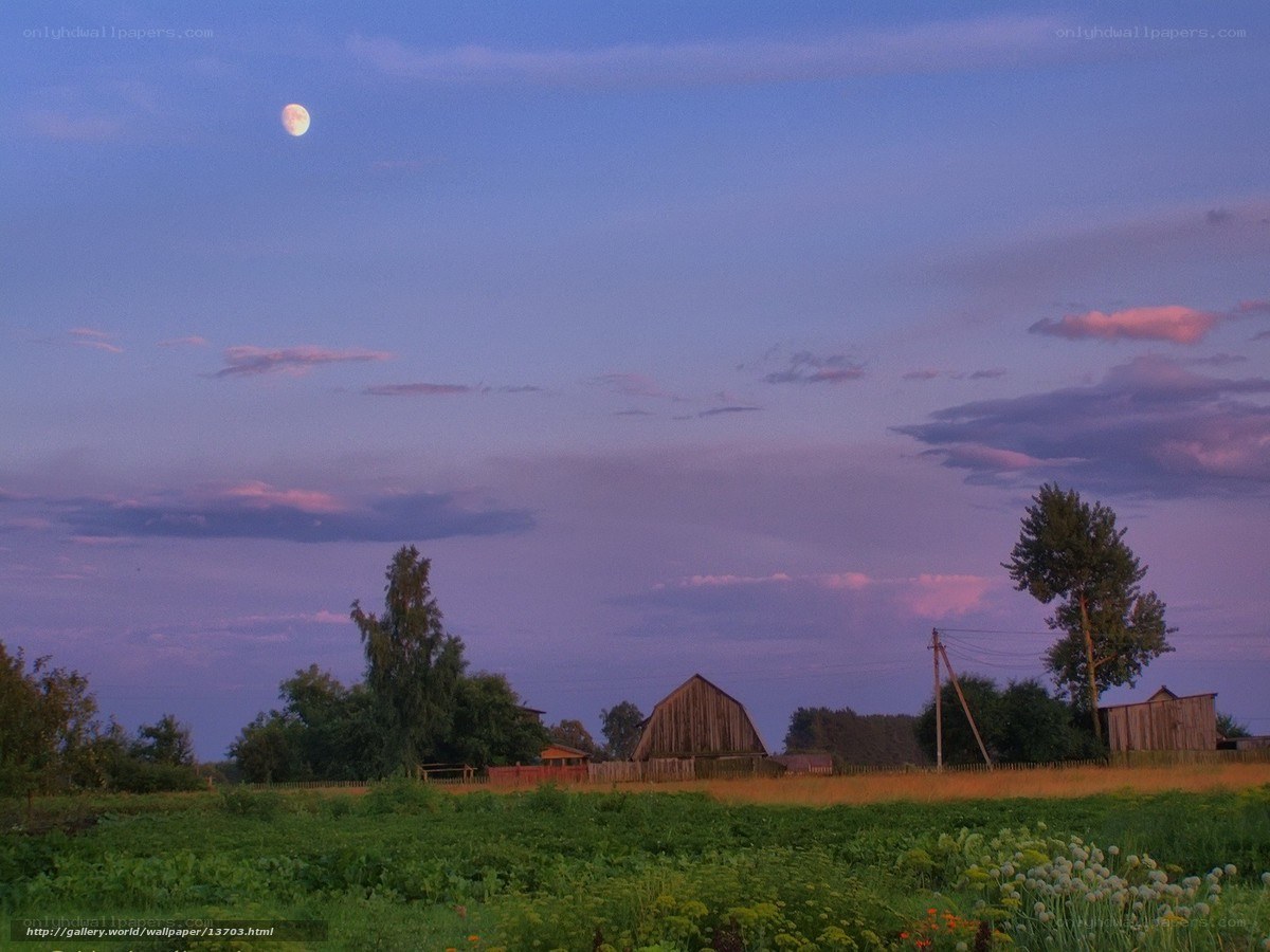 Moon over rural village