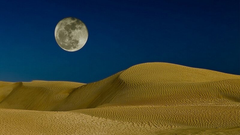 Moon over Sand Dunes — Blue, Serene