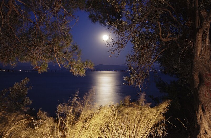 Moon over Sea at Night