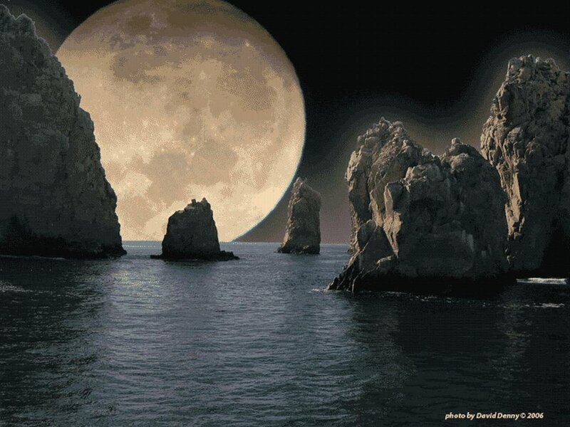 Moon over Sea Rocks — Black