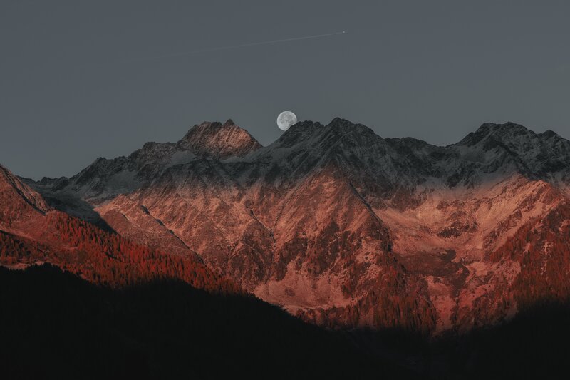 Moon over Snow-capped Mountains — Gray