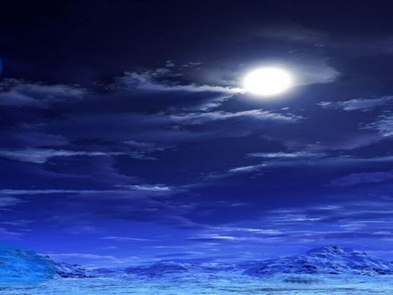Moon over Snowy Landscape — Blue