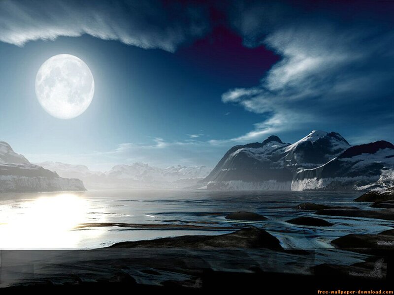 Moon over Snowy Mountains — Blue
