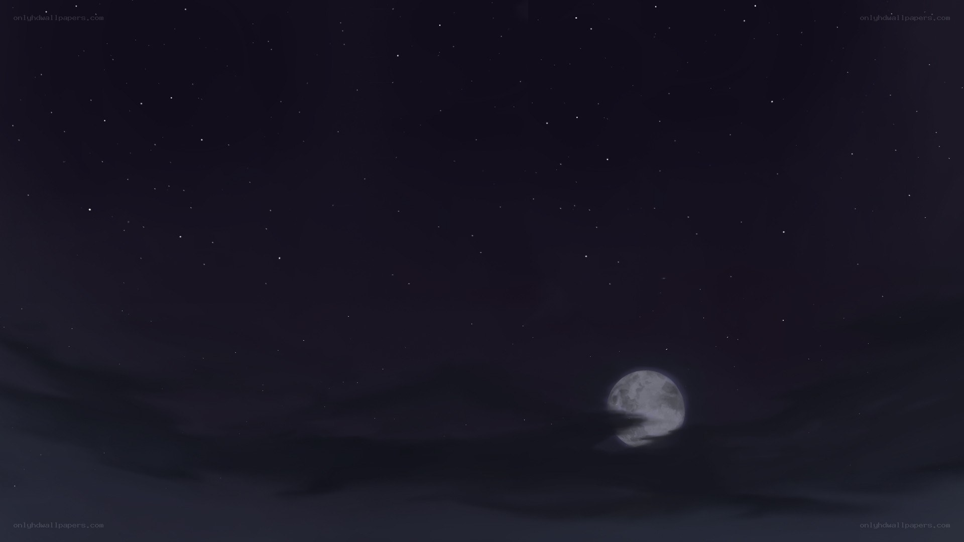 Moon over starry night sky