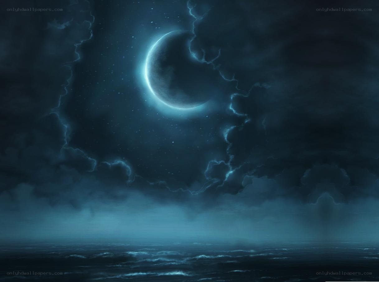 Moon over stormy sea