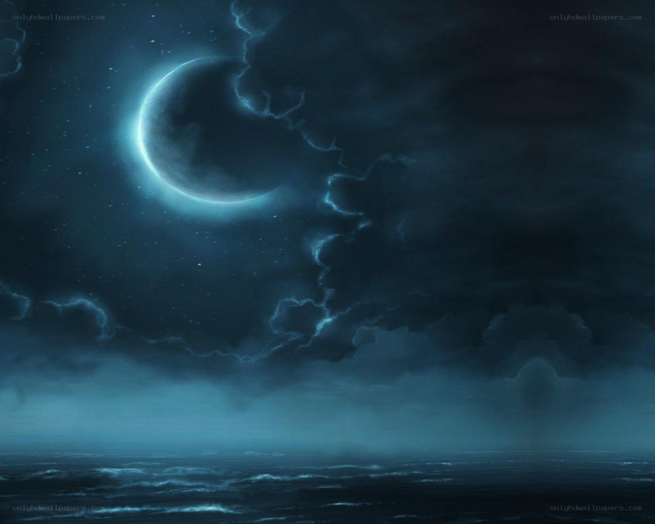 Moon over stormy sea