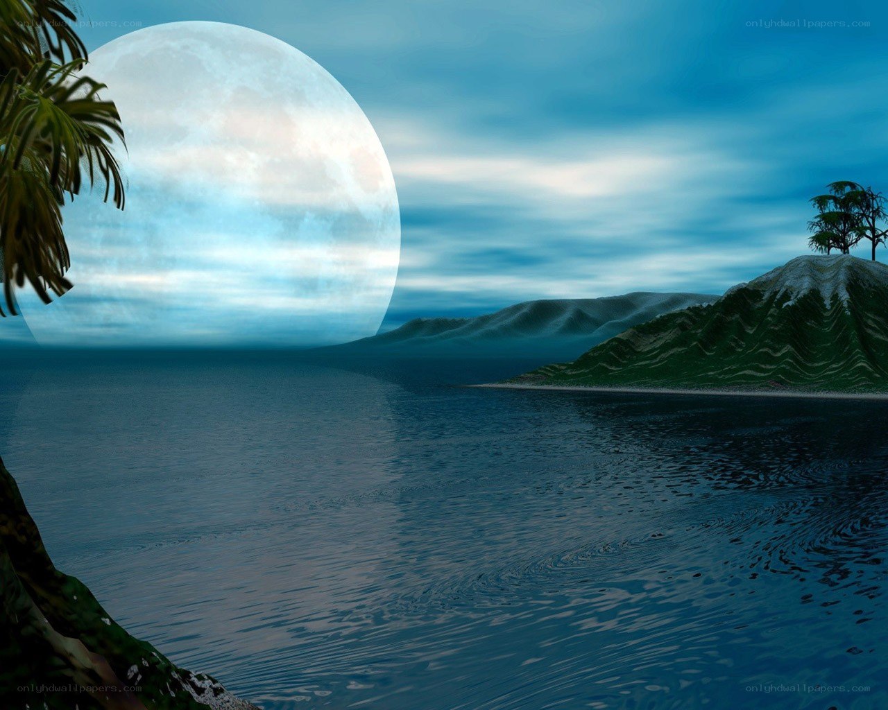 Moon over tropical island