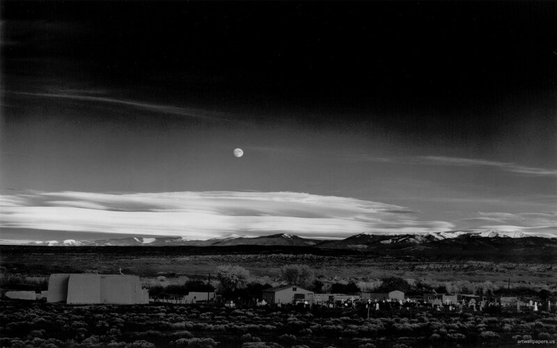 Moon over Village and Mountains