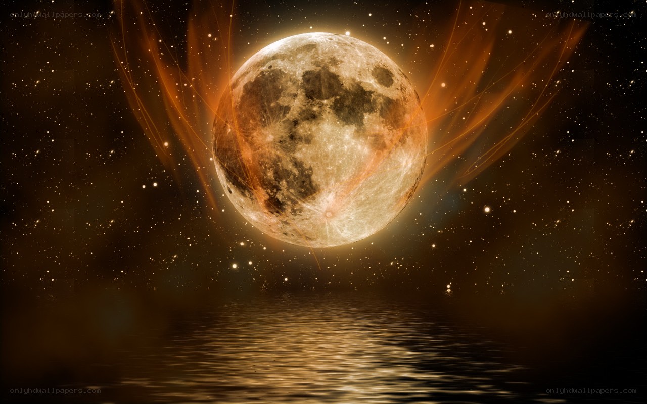 Moon over water at night