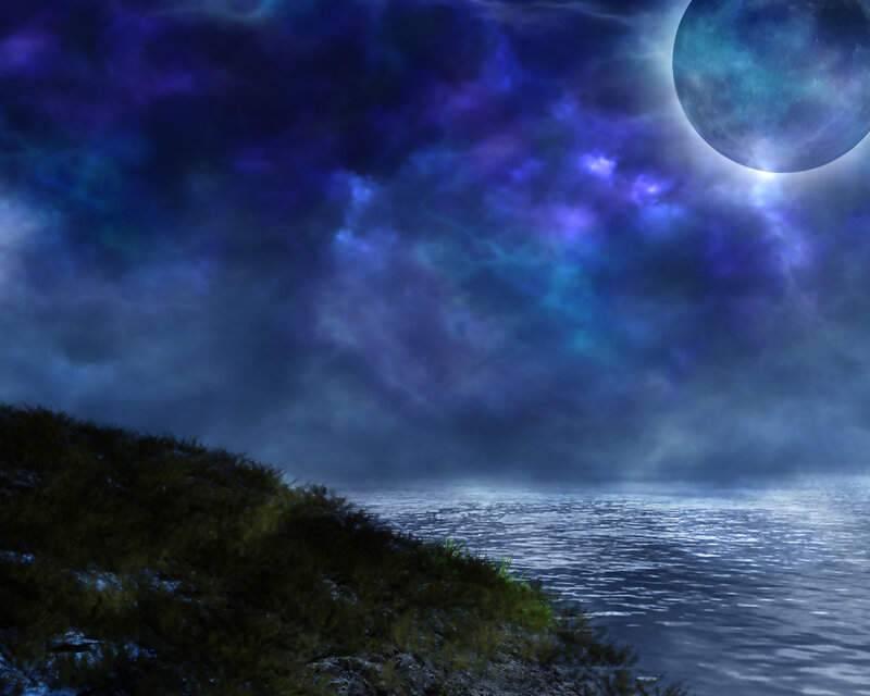 Moon over Water — Blue, Dramatic, Night