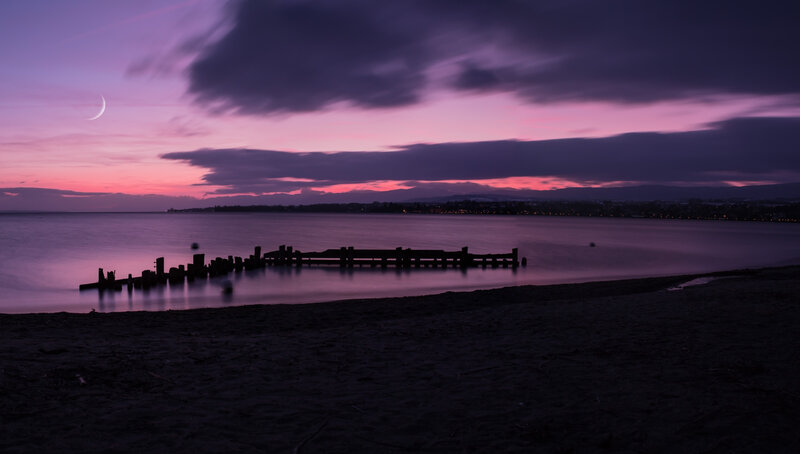 Moon over Water — Purple, Serene, Night, Photograph
