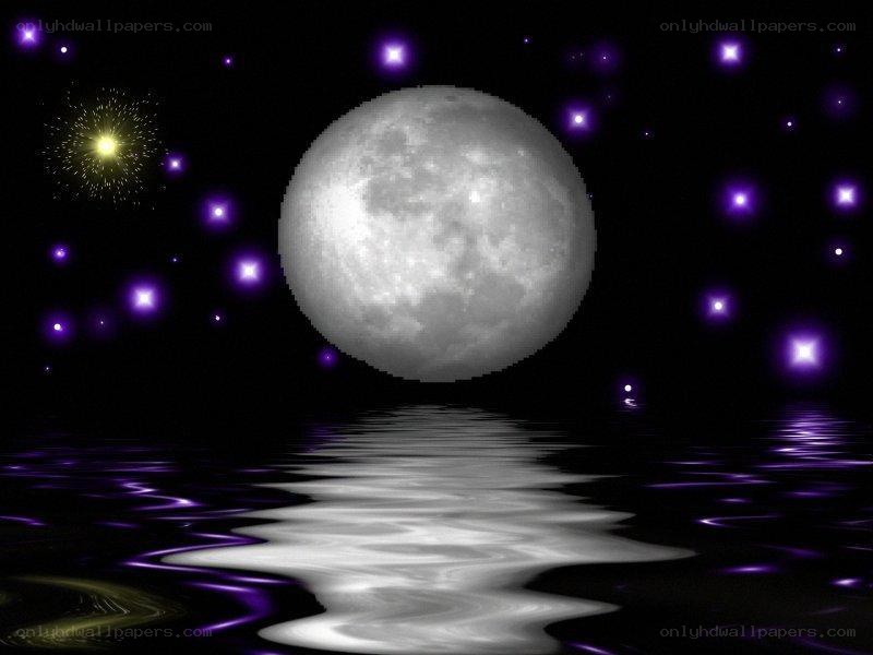 Moon over water with stars