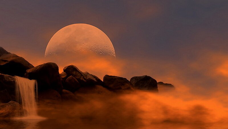 Moon over Waterfall