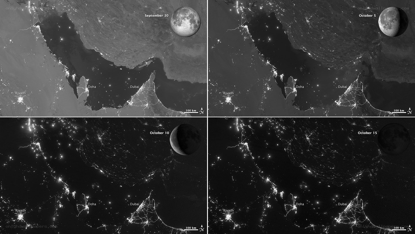 Moon phases over Middle East