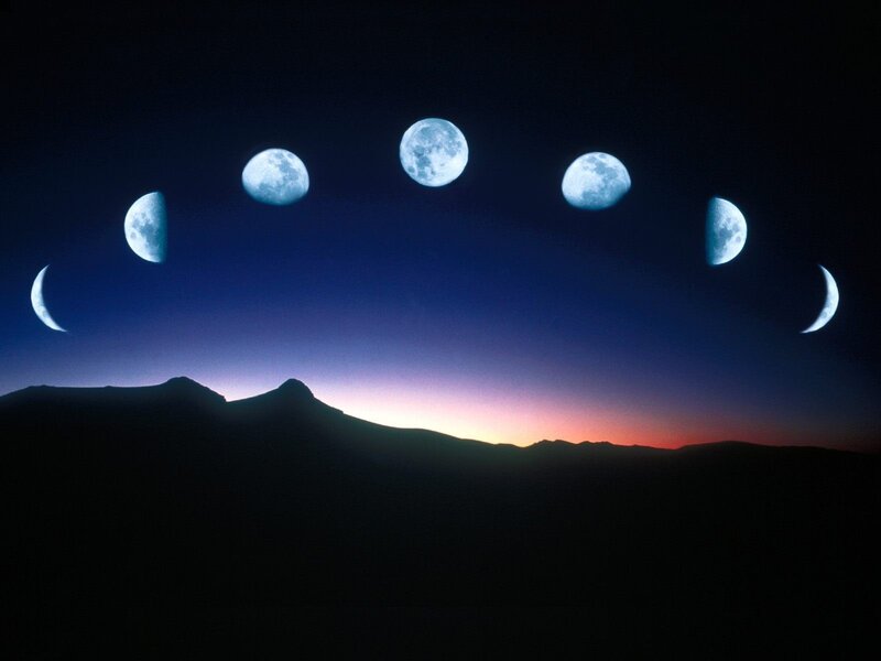 Moon phases over mountains