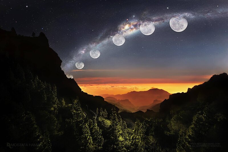 Moon Phases over Mountains — Orange