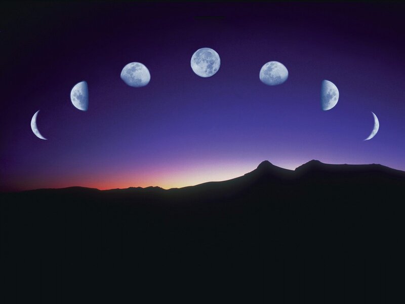 Moon Phases over Mountains — Purple, Serene, Night, Photograph