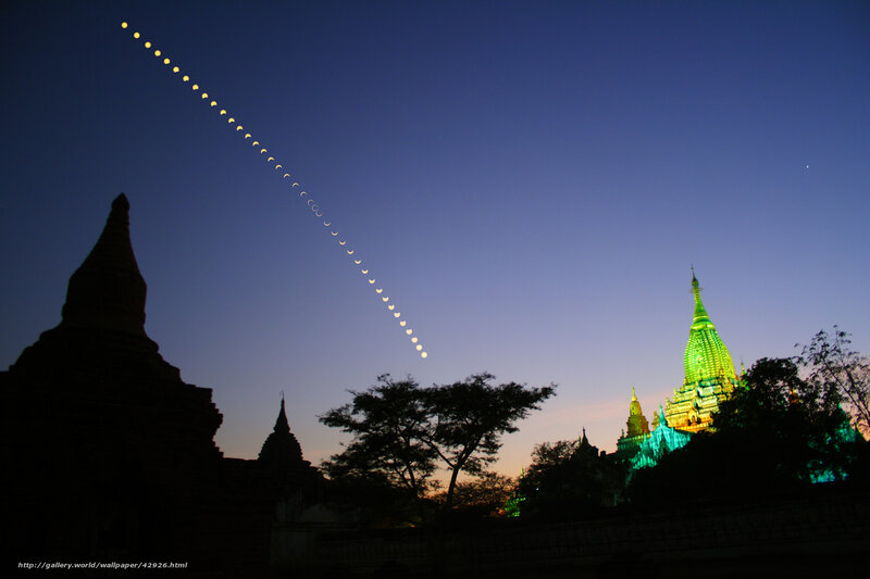 Moon phases over temples