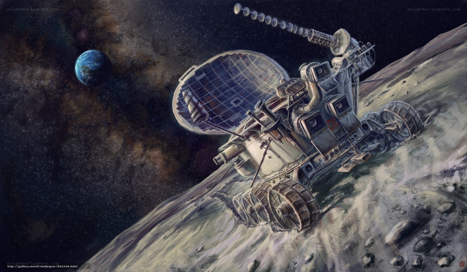 Moon rover on lunar surface