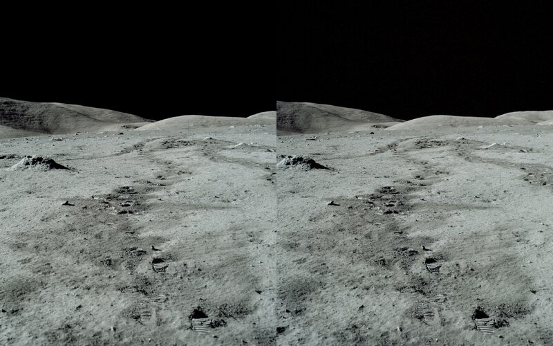 Moon surface with footprints