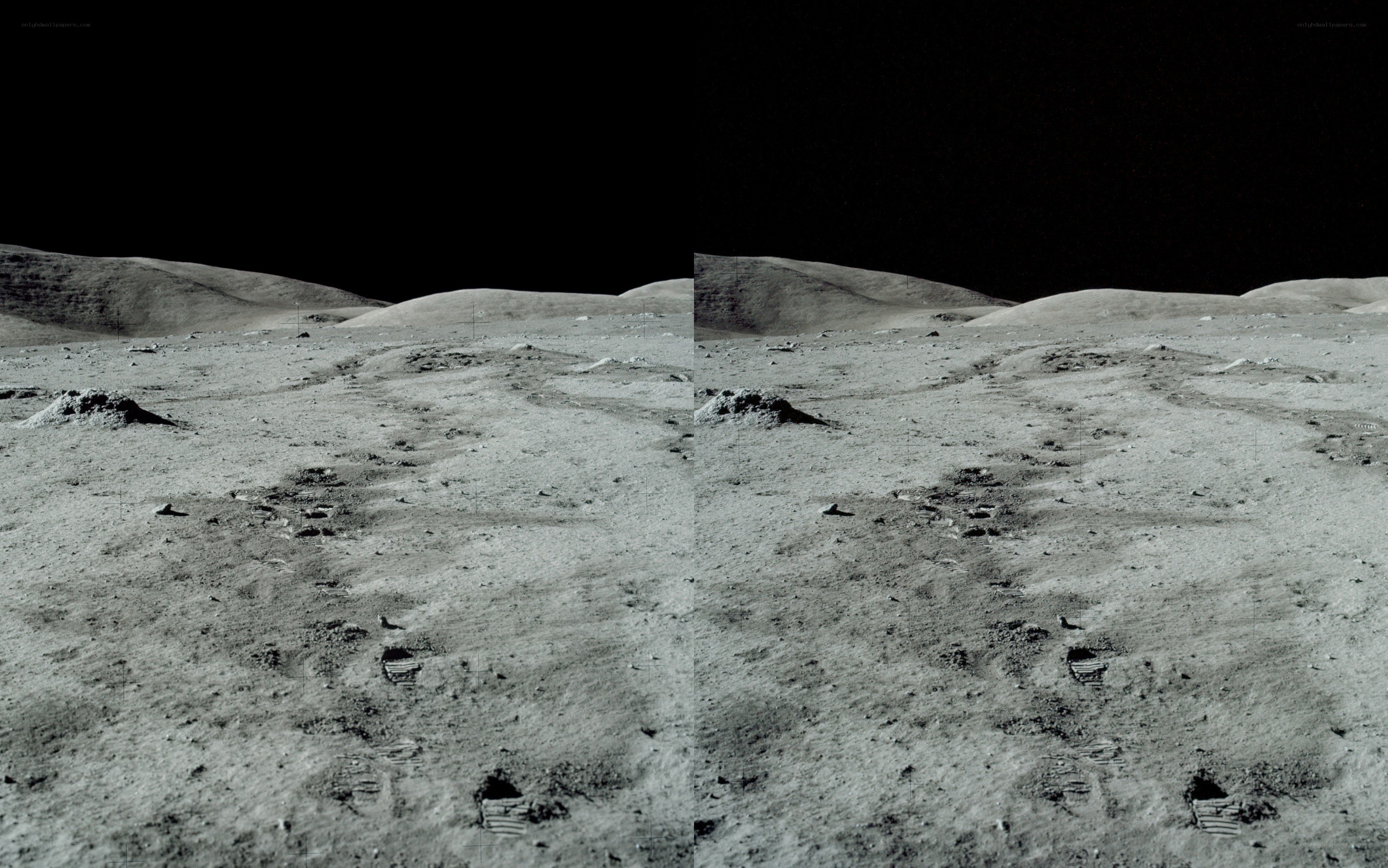 Moon surface with footprints