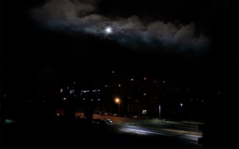 Moon Through Clouds at Night — Black