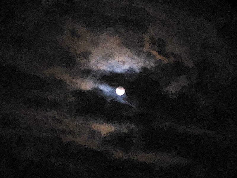 Moon Through Clouds — Black, Dramatic, Night, Painting