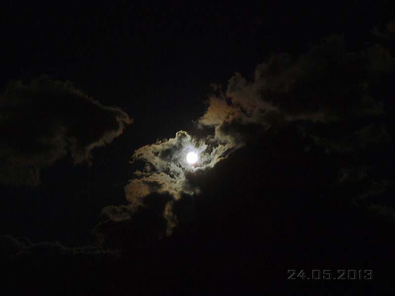 Moon Through Clouds — Black, Dramatic, Night, Photograph, Night Sky