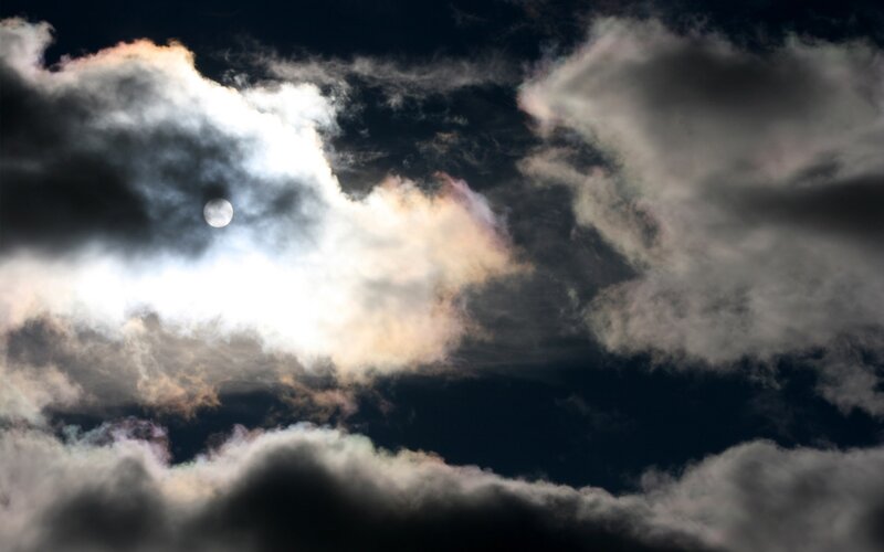 Moon Through Clouds — Black, Dramatic, Night, Photograph, White