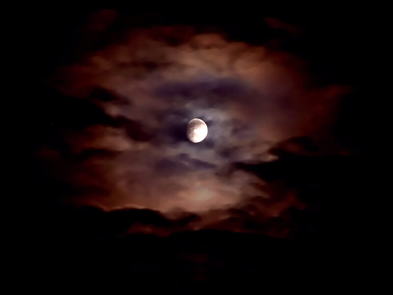 Moon Through Clouds — Black, Dramatic