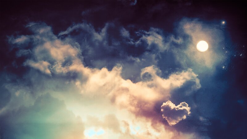 Moon Through Clouds — Blue, Dramatic, Night, Photograph