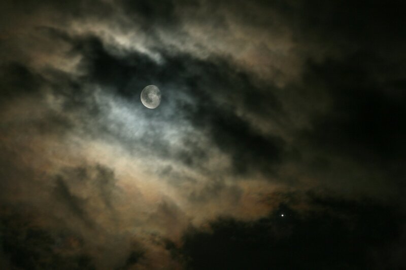 Moon Through Clouds — Gray, Dramatic, Night, Photograph