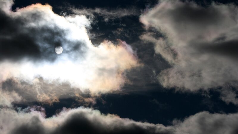 Moon Through Clouds — White, Dramatic, Night, Photograph, Gray