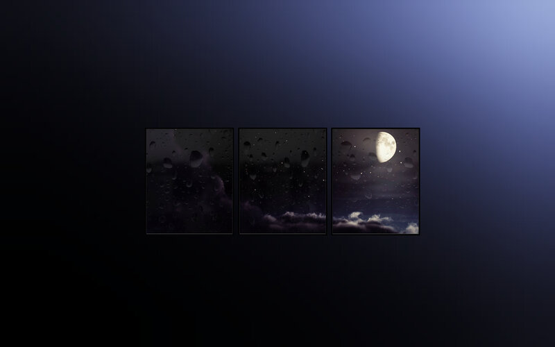 moon through raindrops triptych