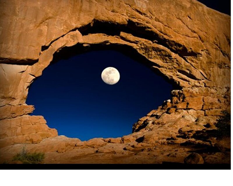 Moon Through Rock Arch — Brown