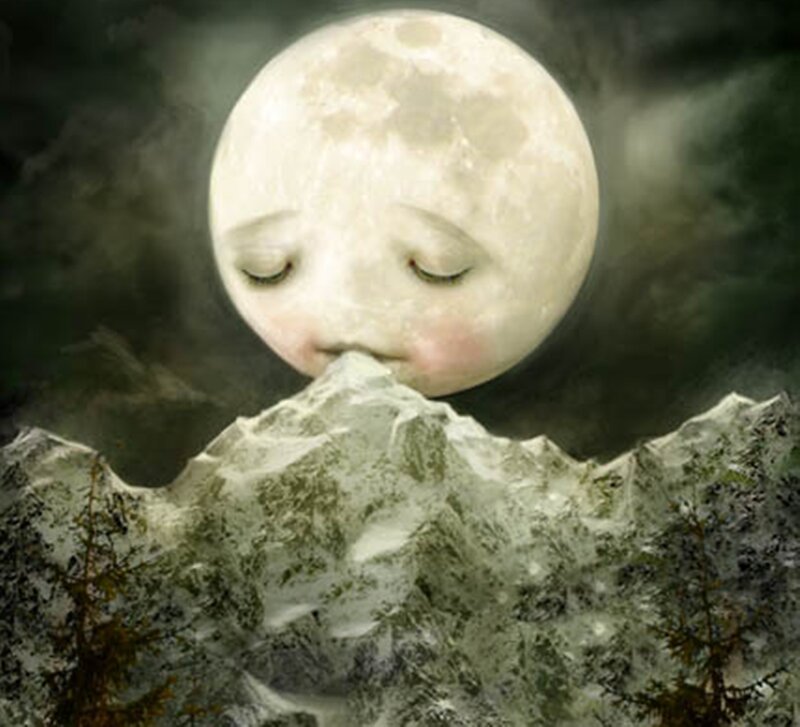 Moon with Face on Mountain